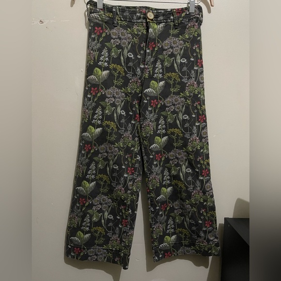 Anthropologie Pilcro  Water Lilly Ultra High rise Floral Wide Leg Cropped Jeans - Picture 9 of 14